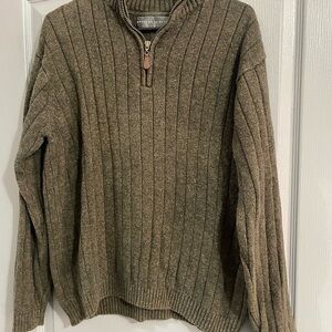 Oscar de la Renta Men's Khaki Zip-Up Sweater XL